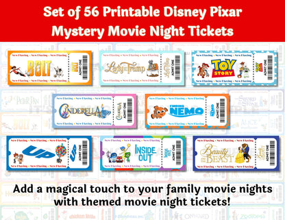 Animated Disney Classics Mystery Movie Night Tickets Set of 56 Unique Movie Night Tickets