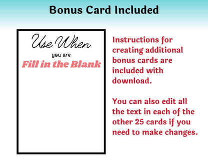 Text instructions for a 'Fill in the Blank' activity with a bonus card included on a light blue background.