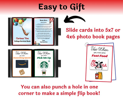 Editable Curious You College Survival Gift Card Book — Instant Download